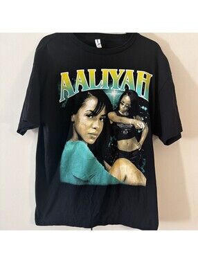 Aaliyah T Shirt Mens Size M Medium Black Vintage Graphic Print Rap Tee Hip Hop